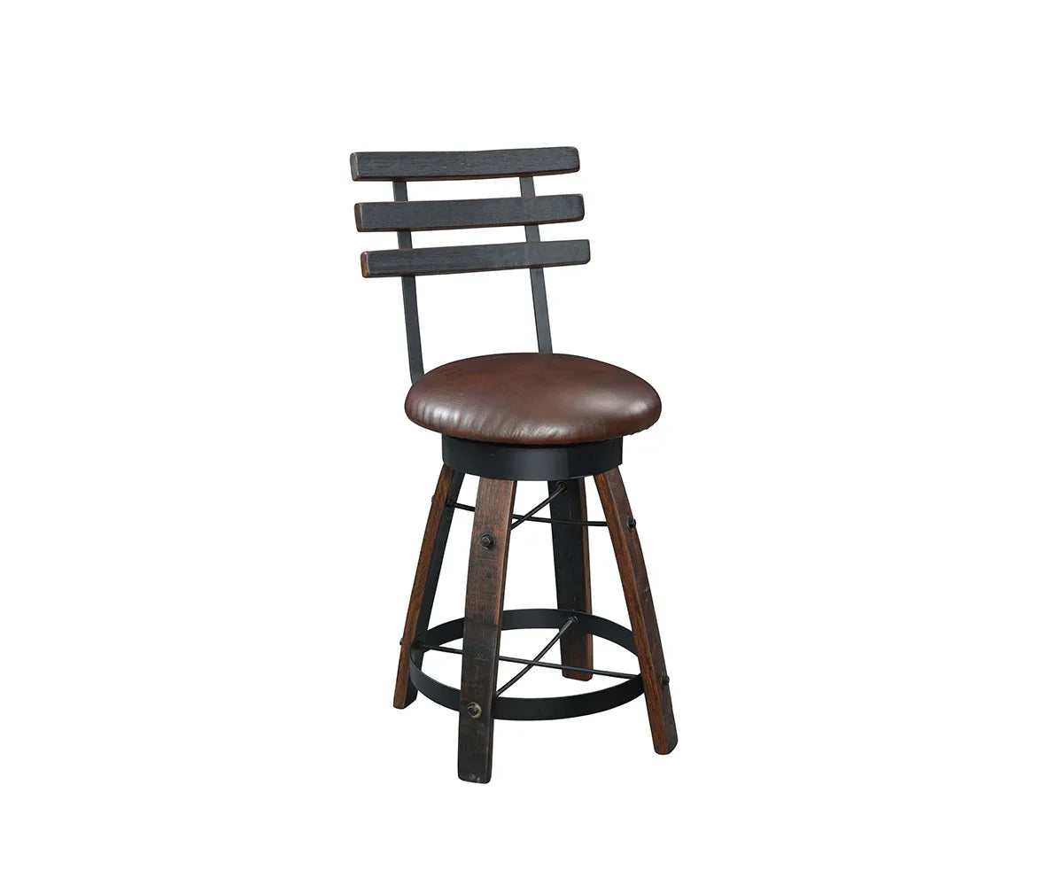 Tabouret pivotant de comptoir de luxe en forme de tonneau de whisky