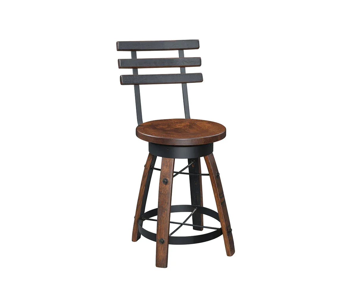 Tabouret pivotant de comptoir de luxe en forme de tonneau de whisky